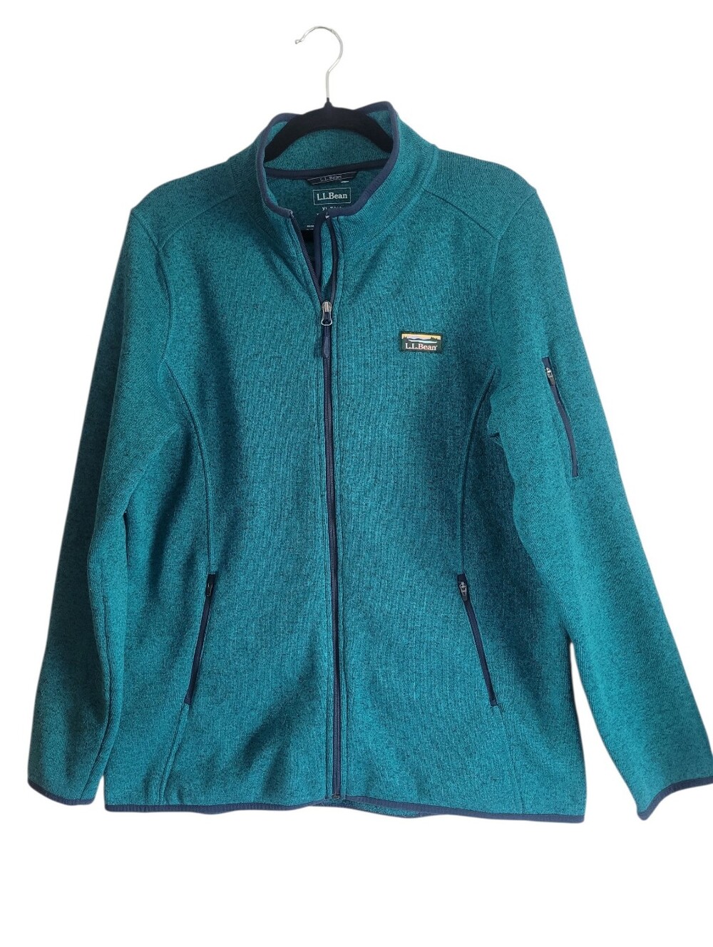 LL Bean Wmn XL Tall Teal Heathered Fleece Full-zip Sweater Jacket Outdoors Warm